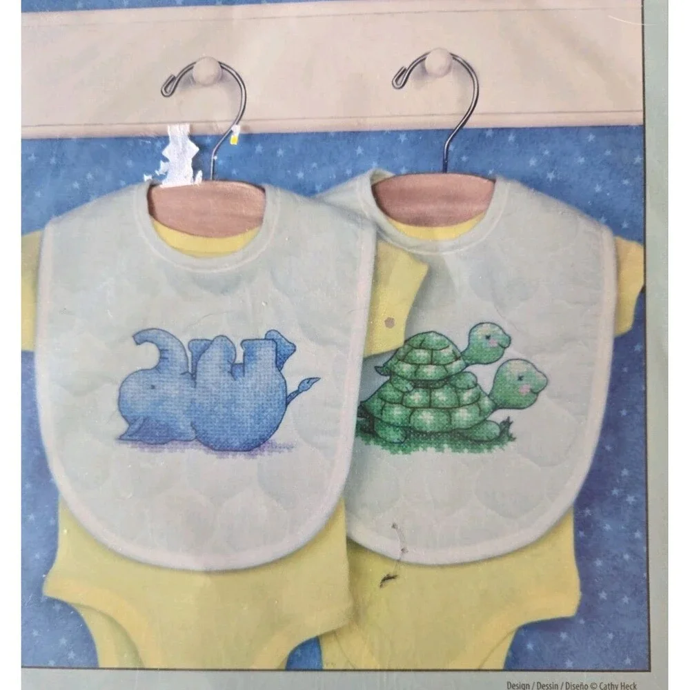 Dimensions Little Pond Bibs Stamped Cross Stitch Kit 70-73698 Elephant Turtle